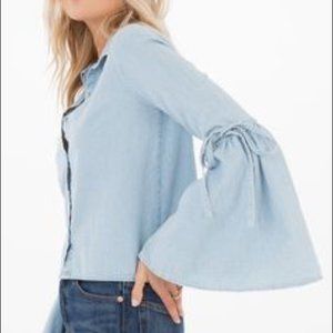 White Crow Denim Button Down Belle Sleeve Top XS